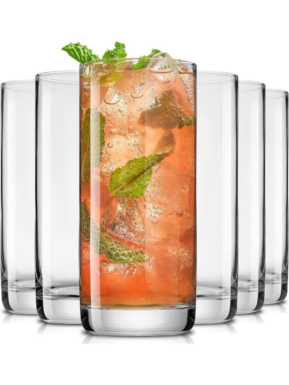 Set of 6 Lead-Free Crystal Highball Glasses - Tall Mojito & Cocktail Drinkware